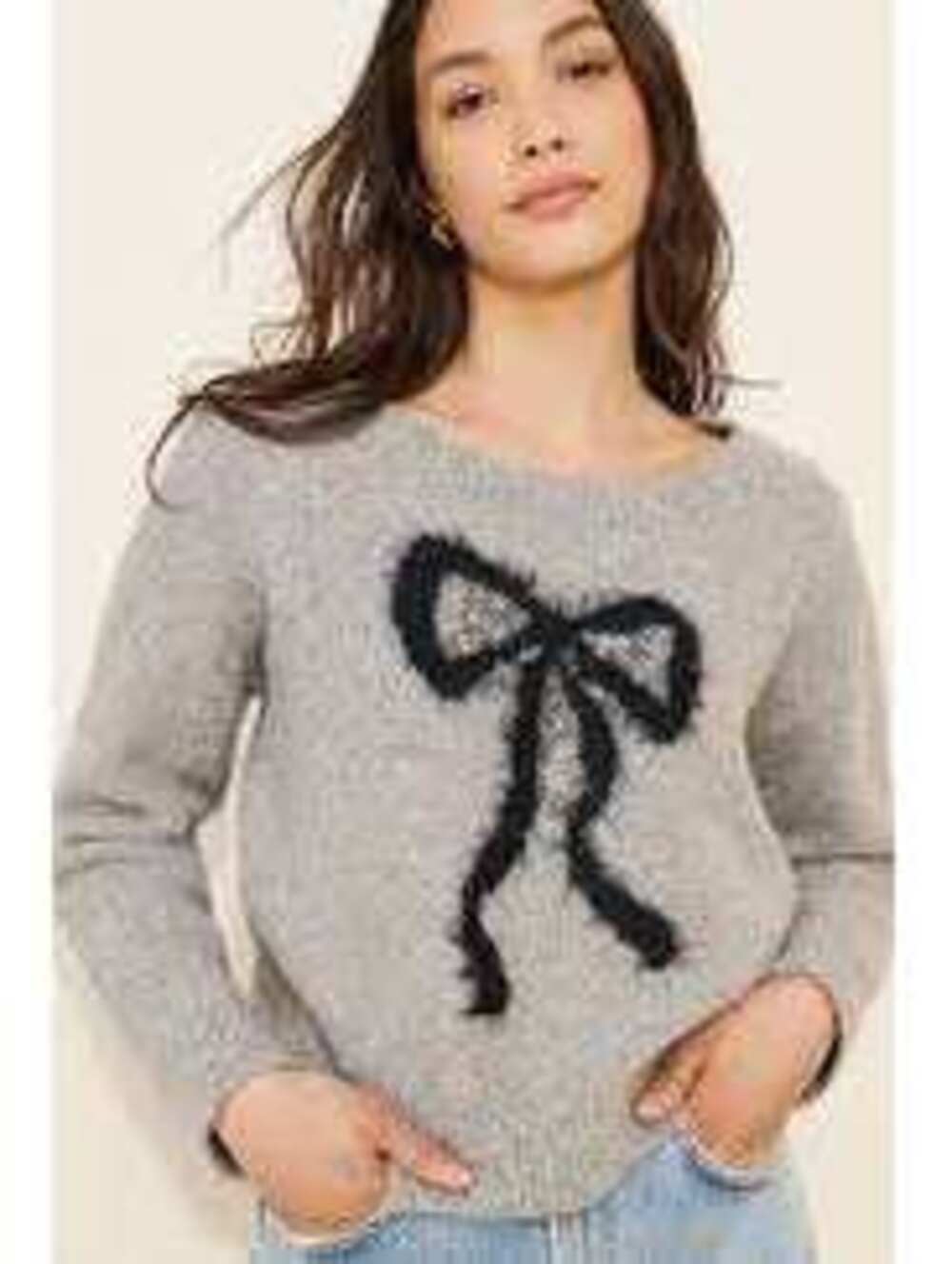 Anthropologie Maeve NWOT Women's Gray Bow Icon Shimmer Sweater Size XS